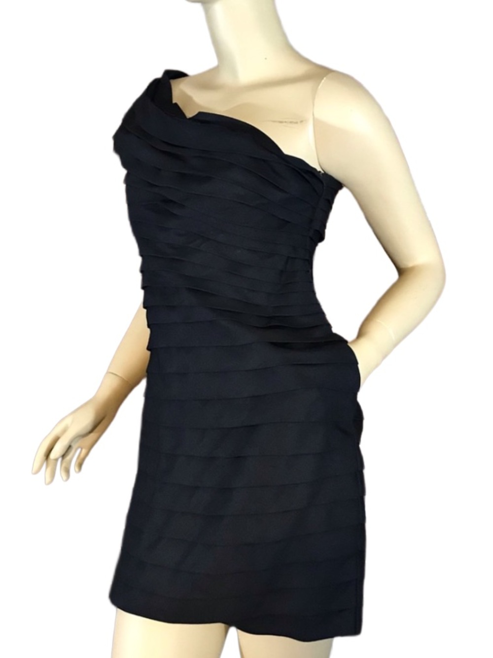 FUMBLIN' FOE ANTHROPOLOGIE BLACK TIERED ONE SHOULDER COCKTAIL DRESS NWT (M) - Picture 6 of 13